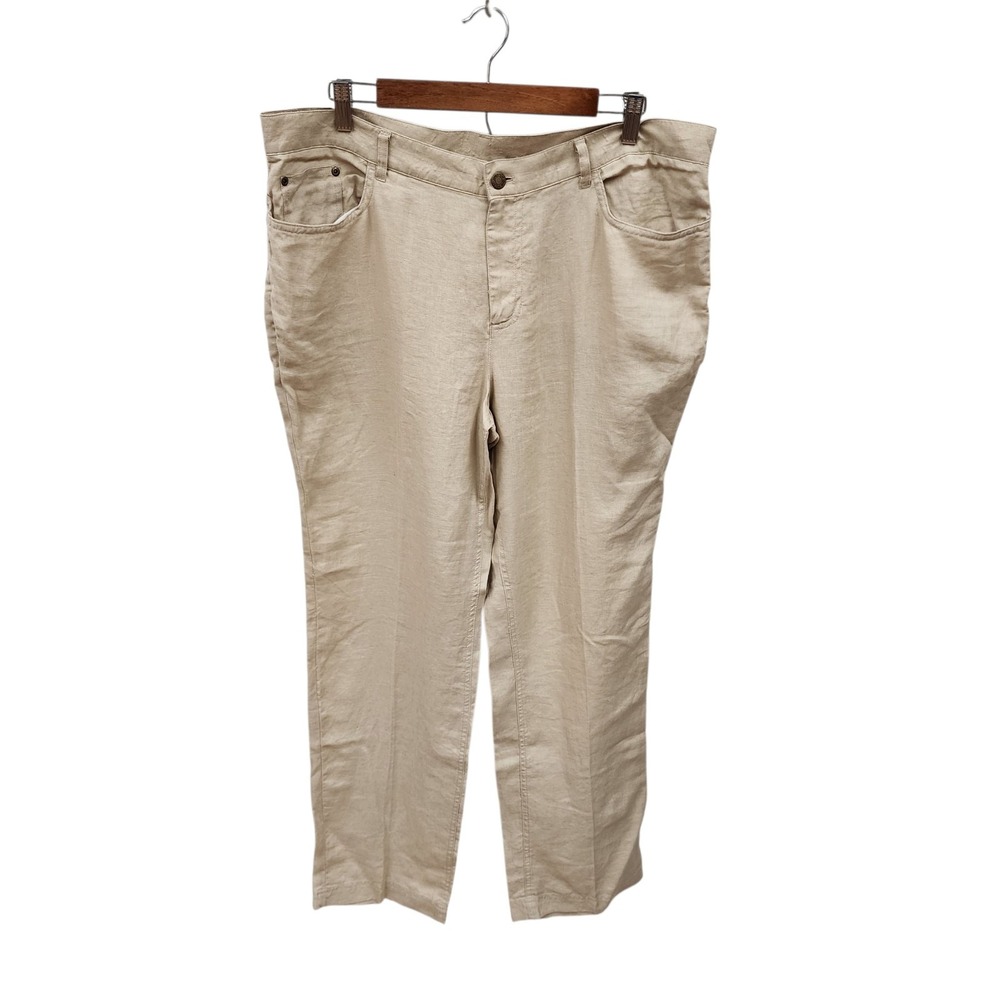 Jones New York 100% Linen Capri Pants Tan Beige Button Zip Size 14 NWT